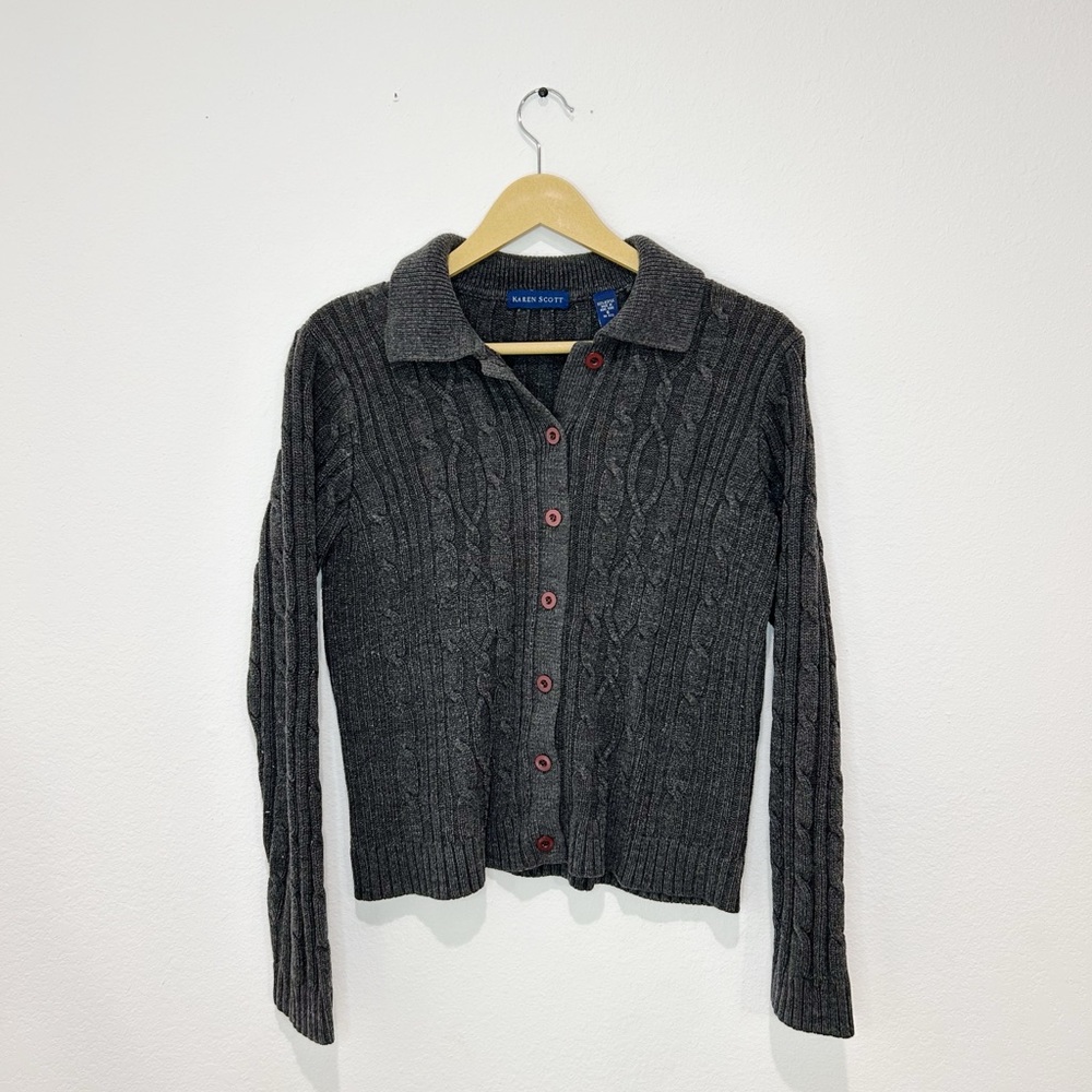 Karen Scott Cable Knit Cardigan Sweater
